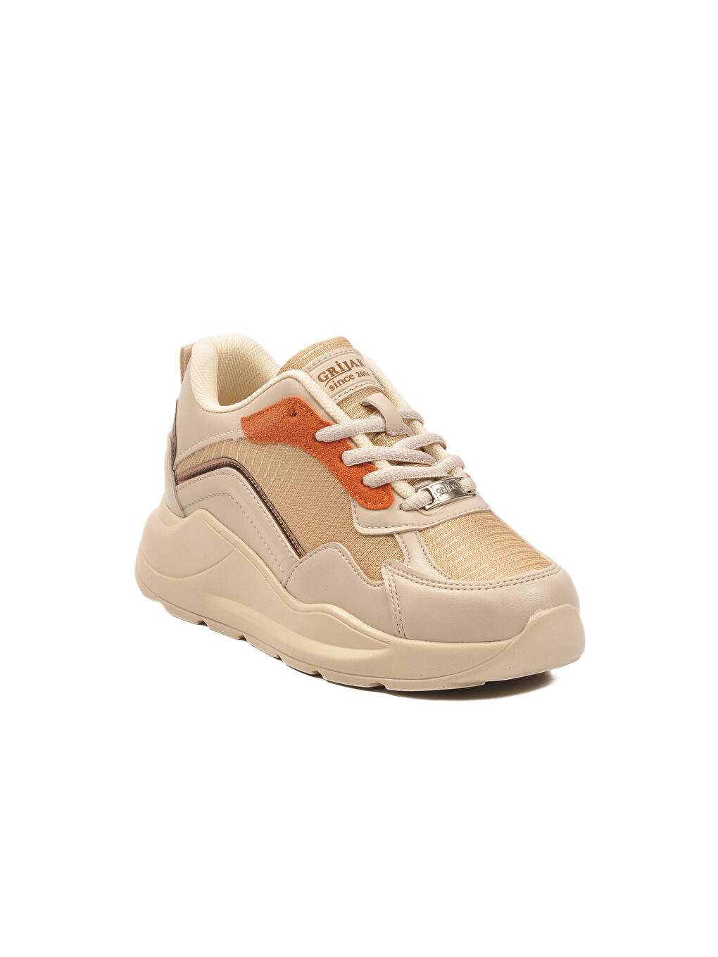 Bej Turuncu Kalın Taban Bağcıklı Kadın Spor Ayakkabı 051 G-2