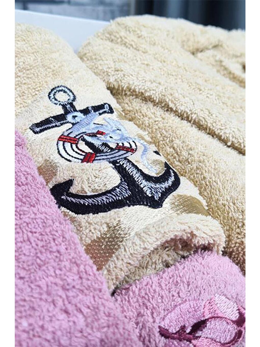 Karışık Çeyizlik Aile Bornoz Seti 4 Parça Gül Kurusu Cappucino-2