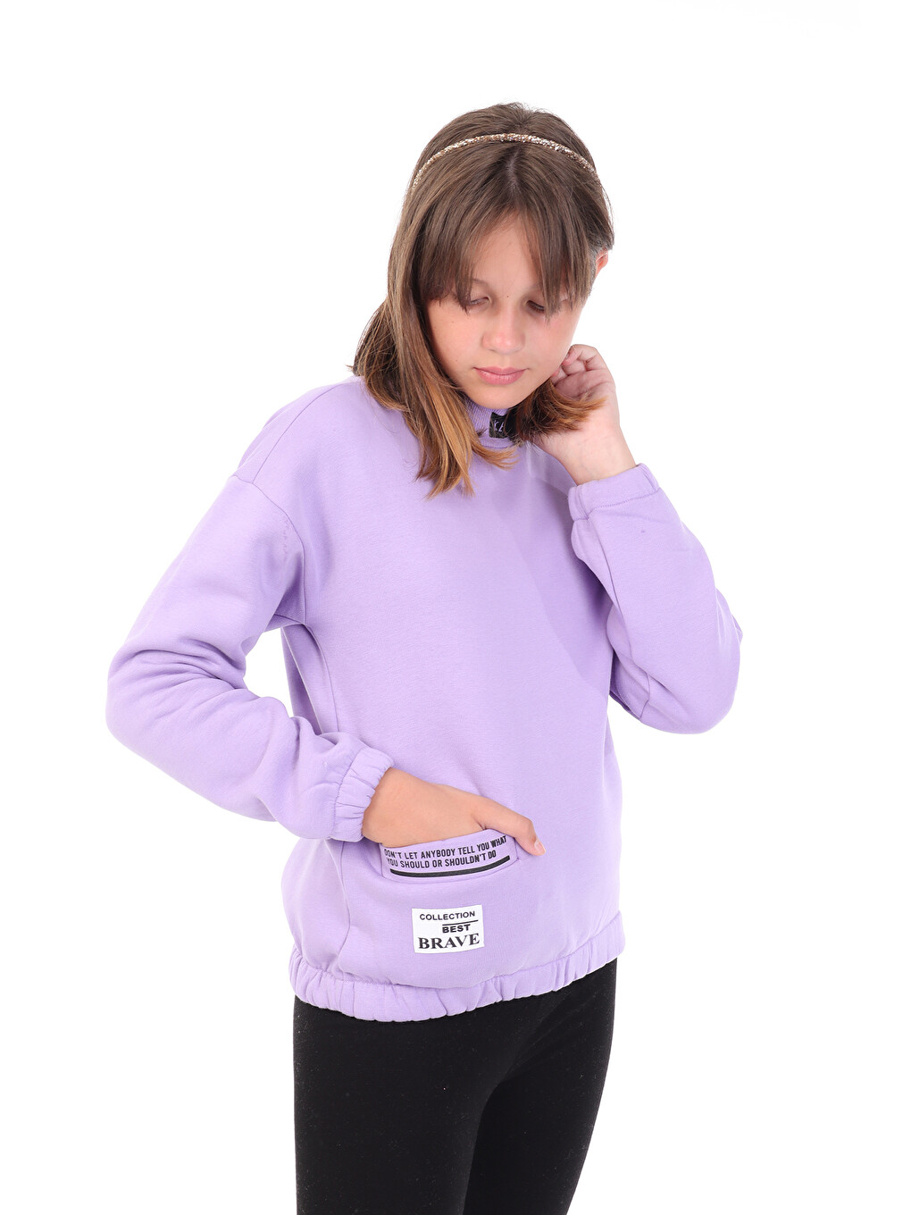 Lila Kız Çocuk Baskılı Sweatshirt