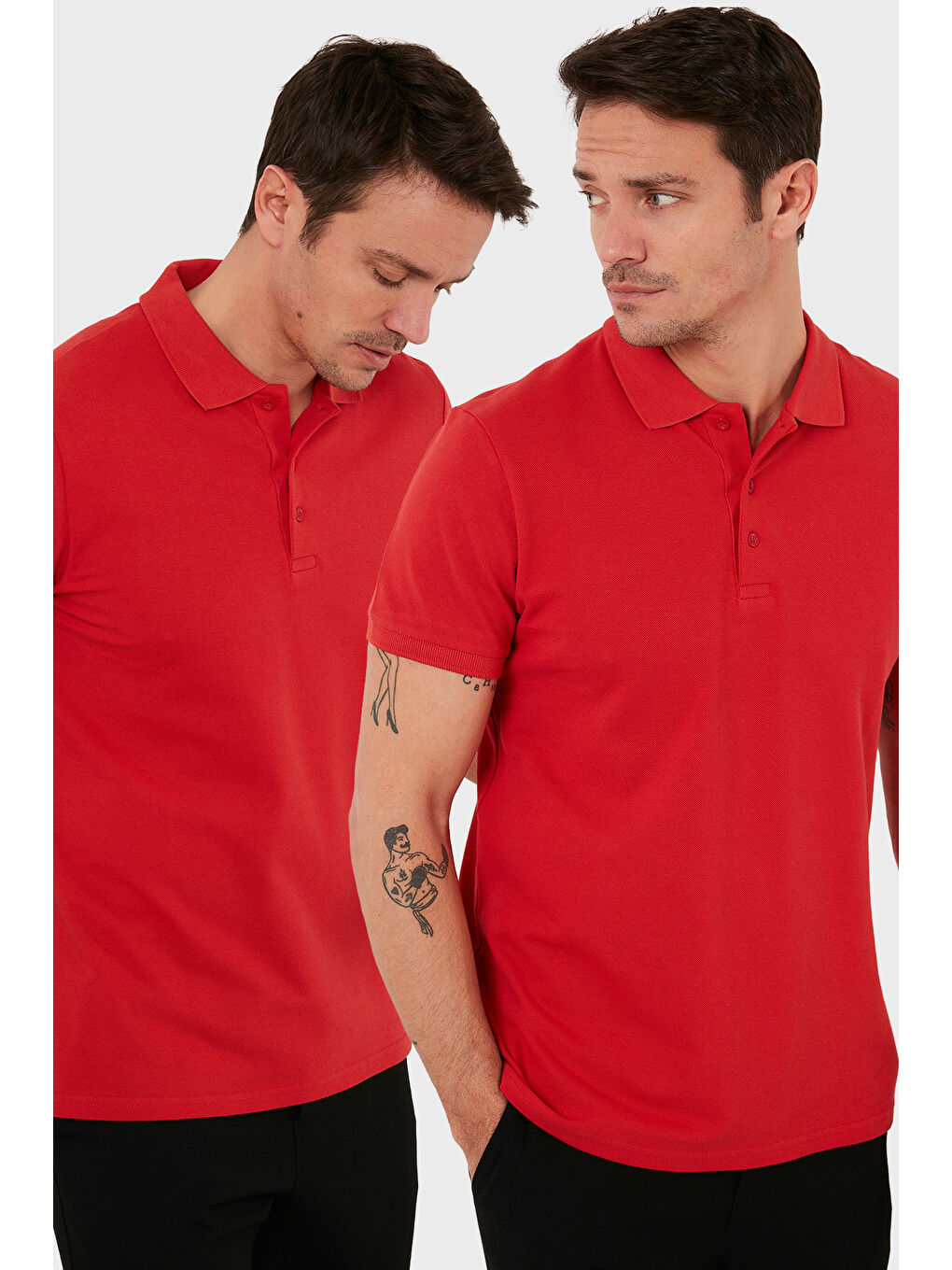 Kırmızı Okul Kıyafeti Pamuk Regular Fit Düğmeli 2'li Paket Polo Yaka %100 Pamuk Tişört 5902127S2