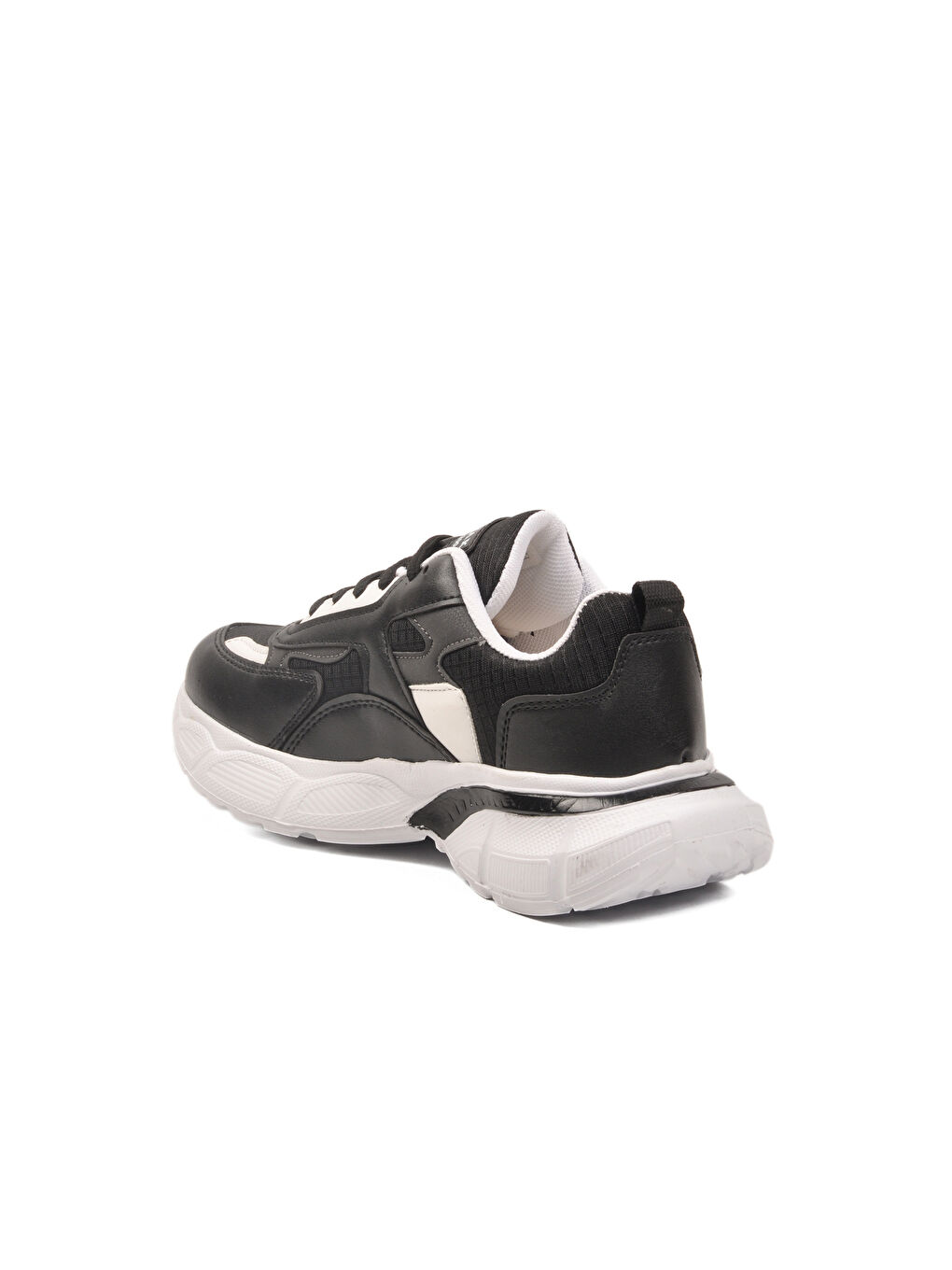 Siyah Beyaz Kalın Taban Bağcıklı Kadın Spor Ayakkabı 301 G-3