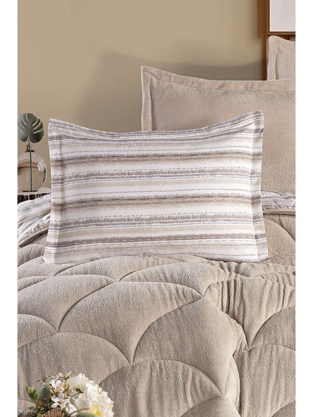 Bej Wellsoft Tek Kişilik Uyku Seti Çift Taraflı Semera-1