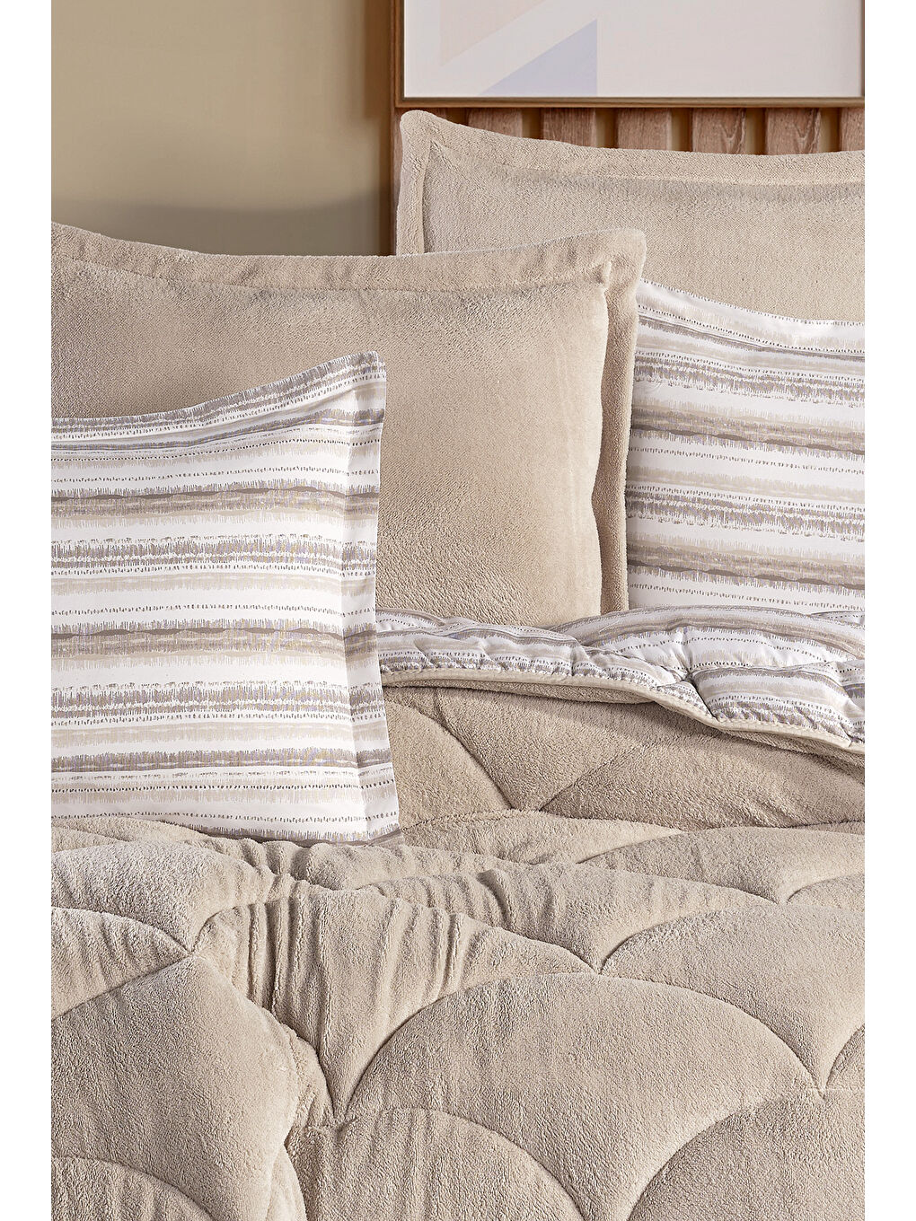 Bej Wellsoft Tek Kişilik Uyku Seti Çift Taraflı Semera-3