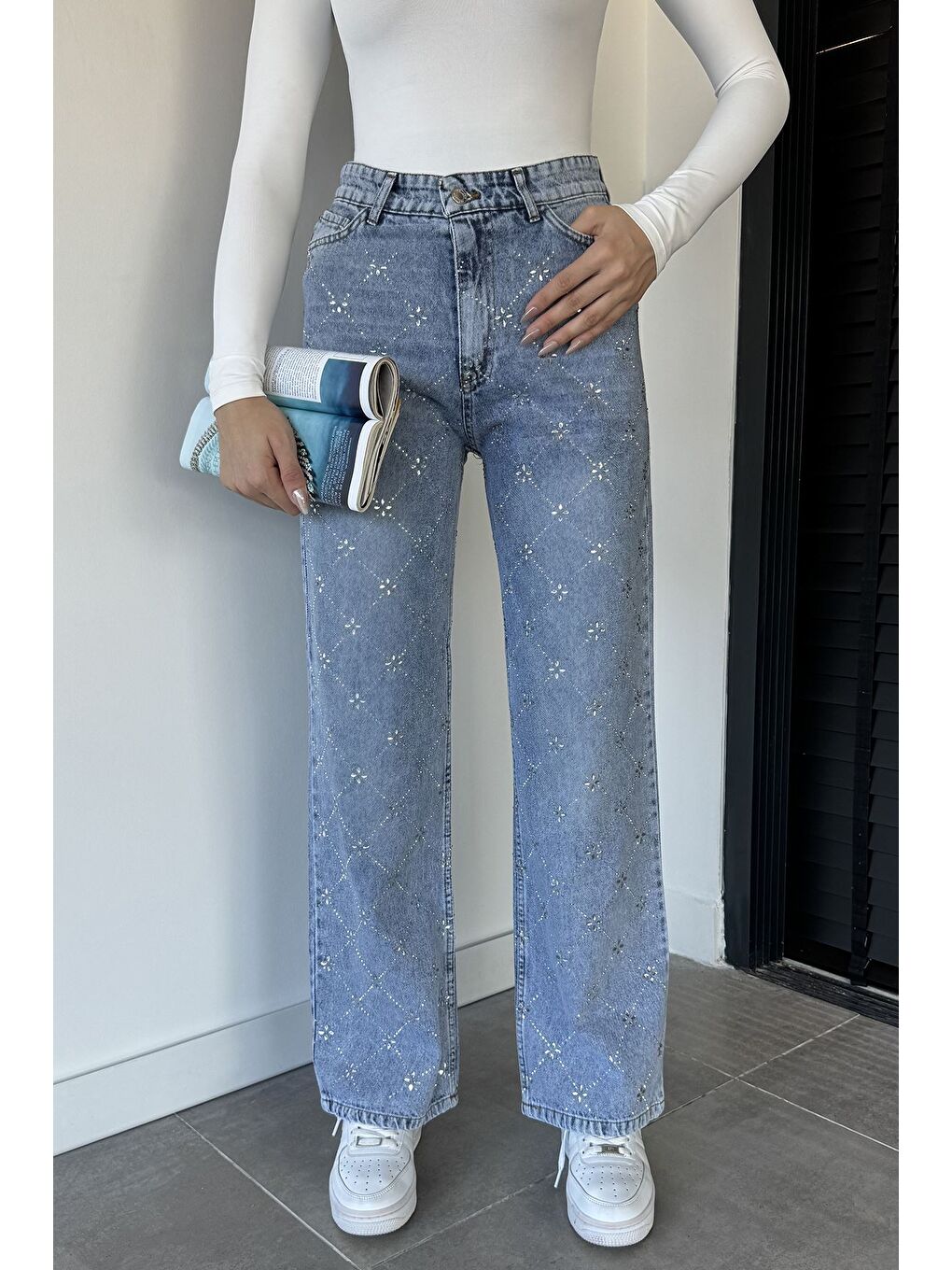 Mavi Taş Detaylı Kadın Jean Jean Pantolon