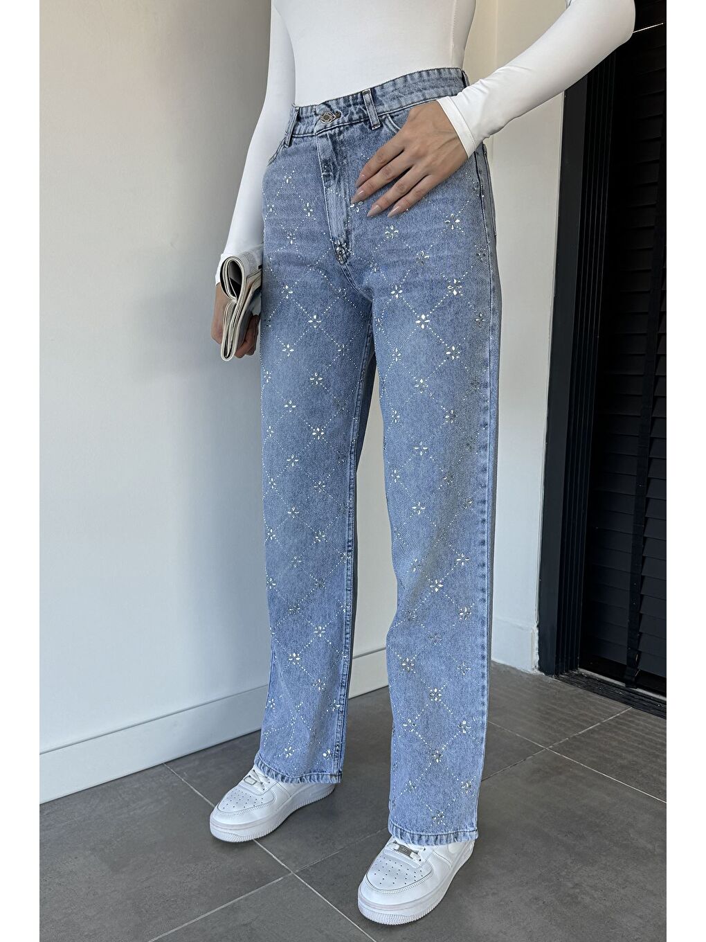 Mavi Taş Detaylı Kadın Jean Jean Pantolon-1