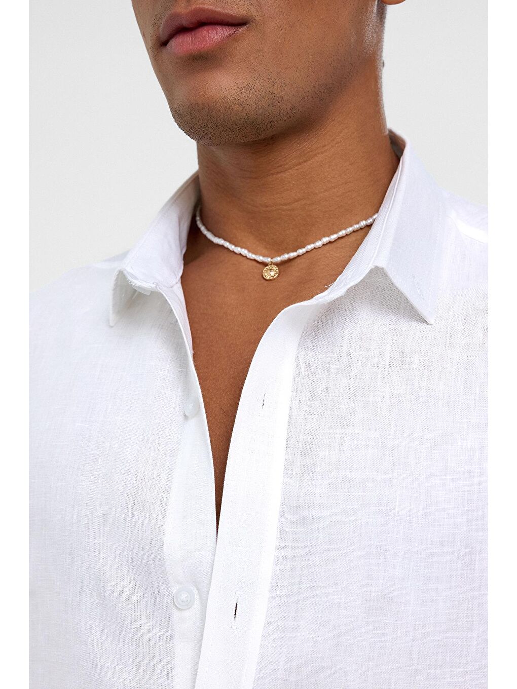 %100 Keten Oversize Uzun Kollu Gömlek Ekru-3