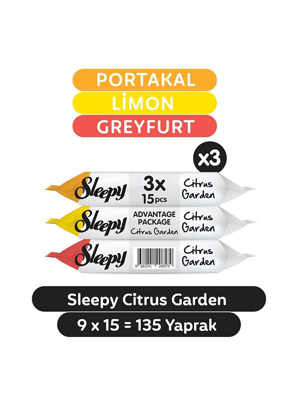 Sleepy Beyaz Citrus Garden Cep Mendili 9x15 (135 Yaprak)