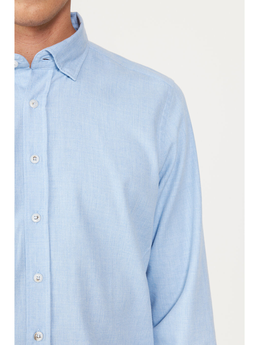 Erkek Açık Mavi Slim Fit Dar Kesim Düğmeli Yaka Flanel Oduncu Kışlık Gömlek-5