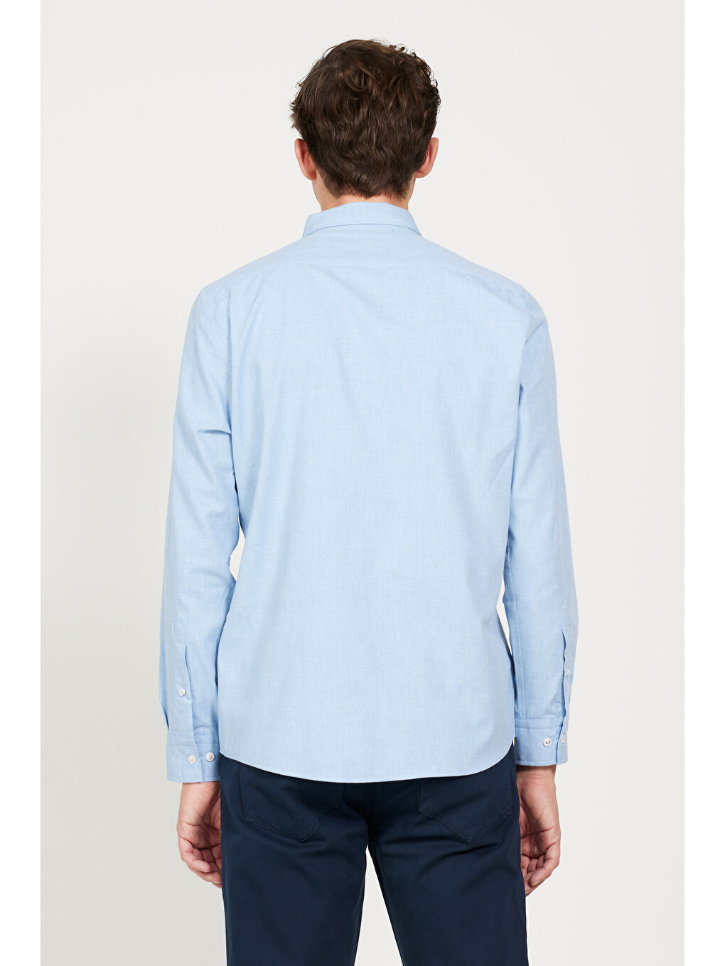 Erkek Açık Mavi Slim Fit Dar Kesim Düğmeli Yaka Flanel Oduncu Kışlık Gömlek-6