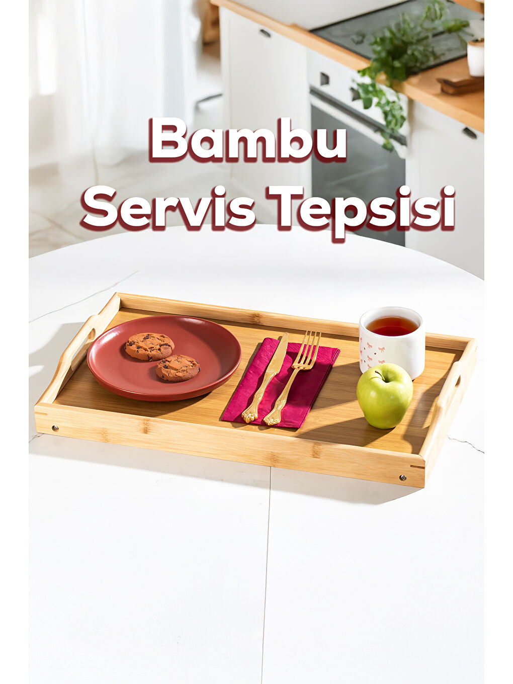 Kahverengi Soho Katlanır Ayaklı Bambu Yatak Keyif Servis Tepsisi İkramlık Tepsi 50x30
