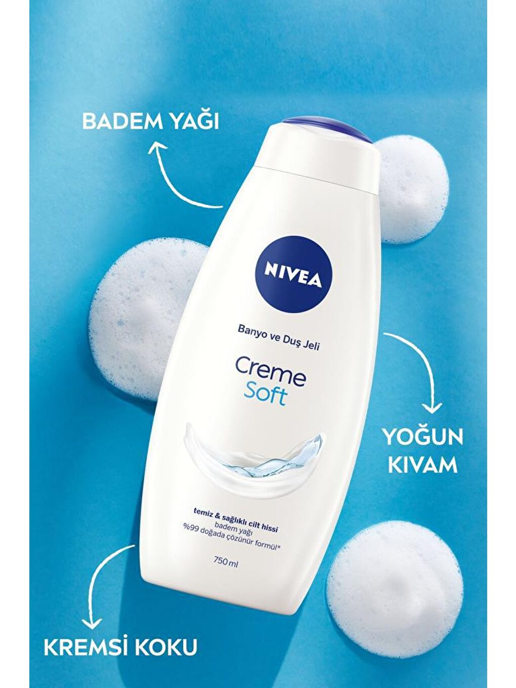 NIVEA Duş Jeli Creme Soft Kremsi Dokunuş 750 ml, Badem Yağı, Vücut Ne mlendirme, Ekonomik Boy - 1