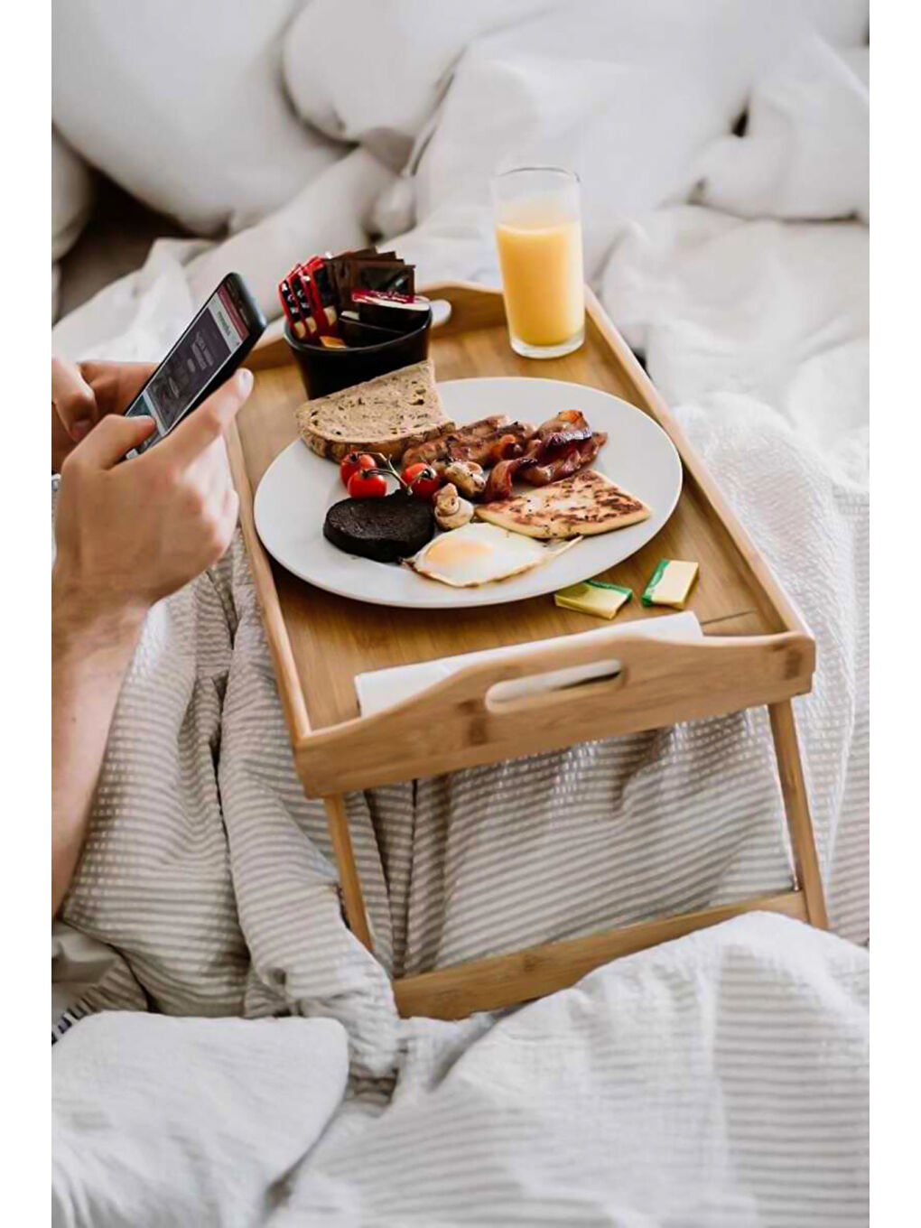 Kahverengi Soho Katlanır Ayaklı Bambu Yatak Keyif Servis Tepsisi İkramlık Tepsi 50x30-3