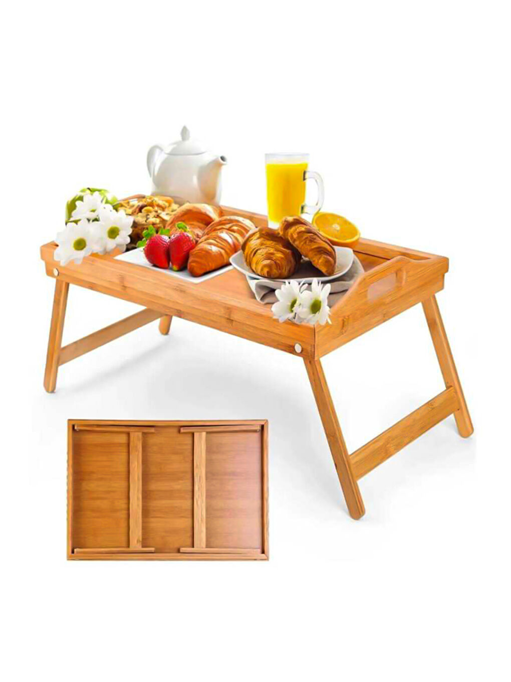 Kahverengi Soho Katlanır Ayaklı Bambu Yatak Keyif Servis Tepsisi İkramlık Tepsi 50x30-4