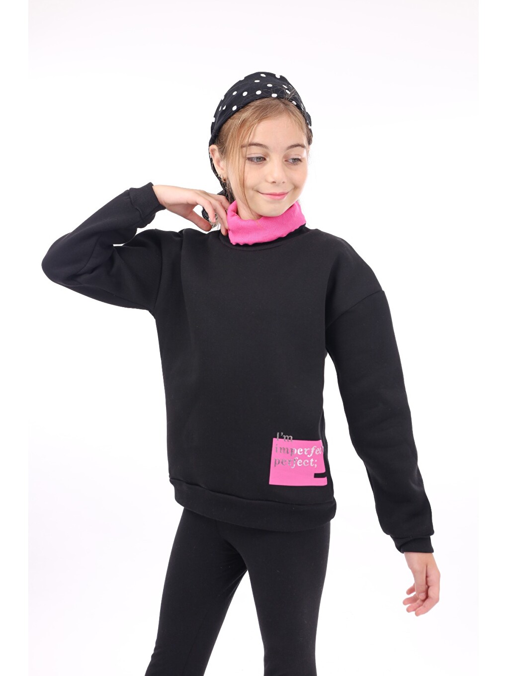 Siyah Kız Çocuk Baskılı Sweatshirt