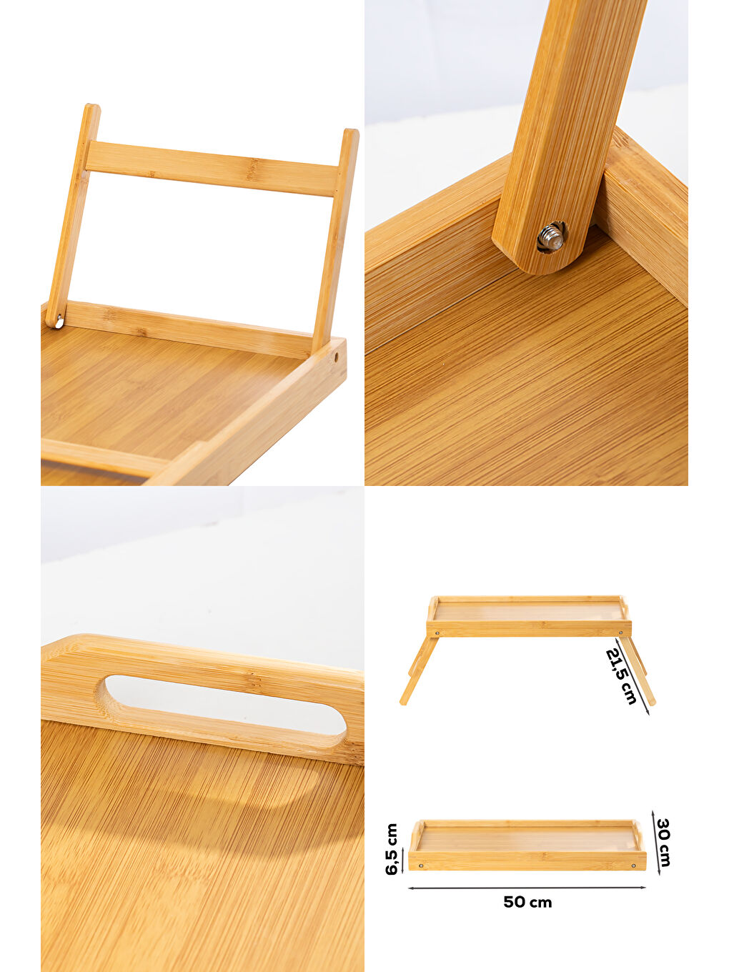 Kahverengi Soho Katlanır Ayaklı Bambu Yatak Keyif Servis Tepsisi İkramlık Tepsi 50x30-5