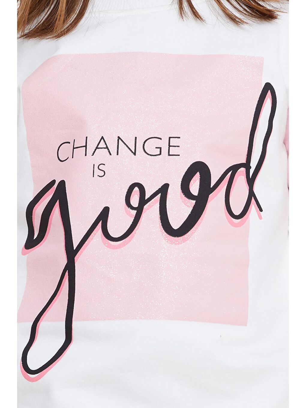 Kız Çocuk Sweatshirt Simli Yazı Baskılı Ekru (8 Yaş)-3