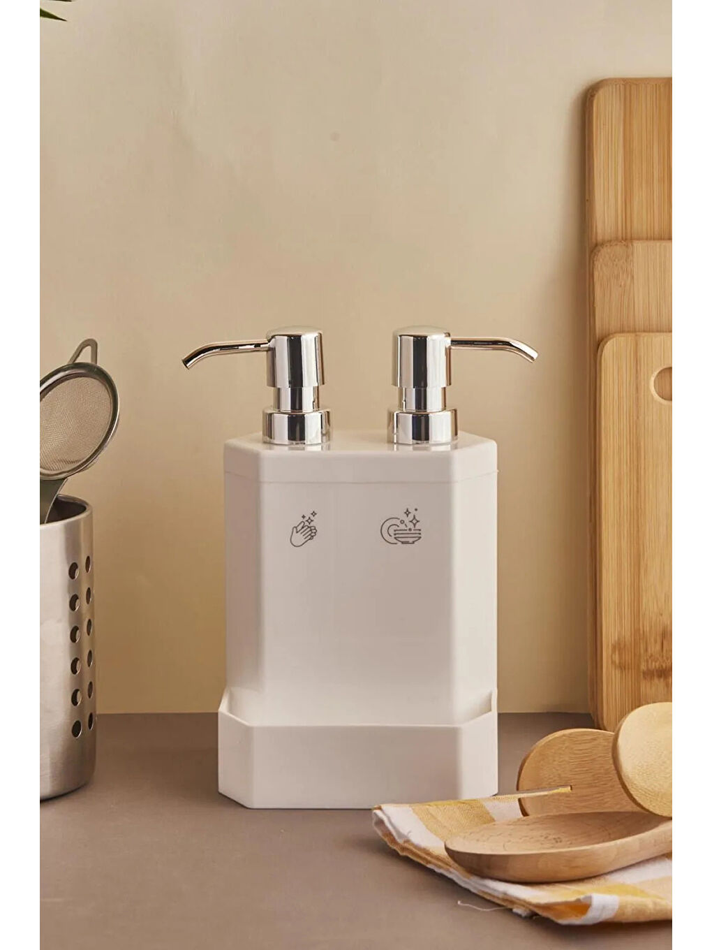 Marlon Lecce White 2’li Süngerlik Hazneli Mutfak Sıvı Sabunluk-Beyaz-1