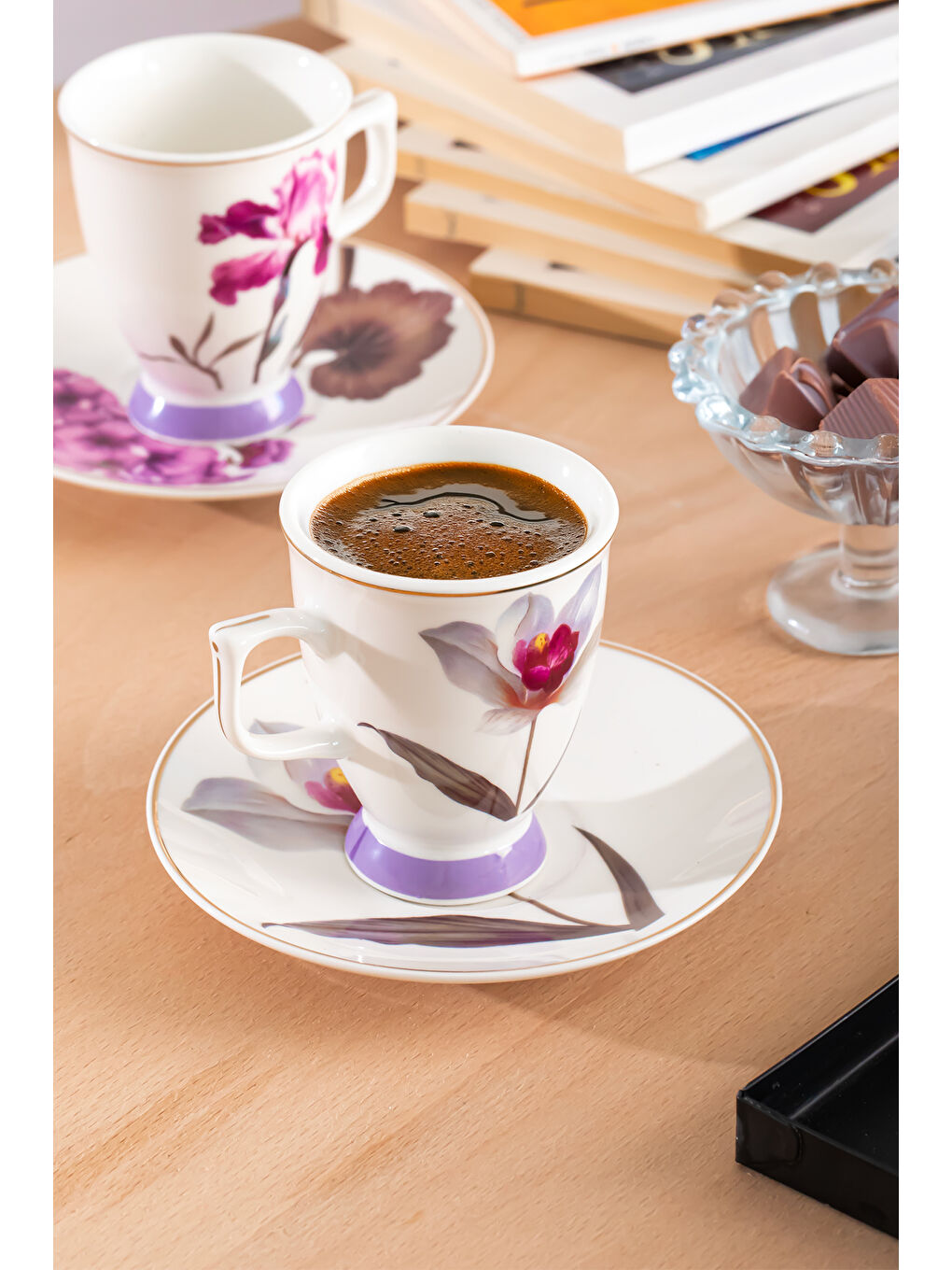 Beyaz 16864 Begonvil 6 Kişilik 12 Parça Porselen Kahve Takımı-2