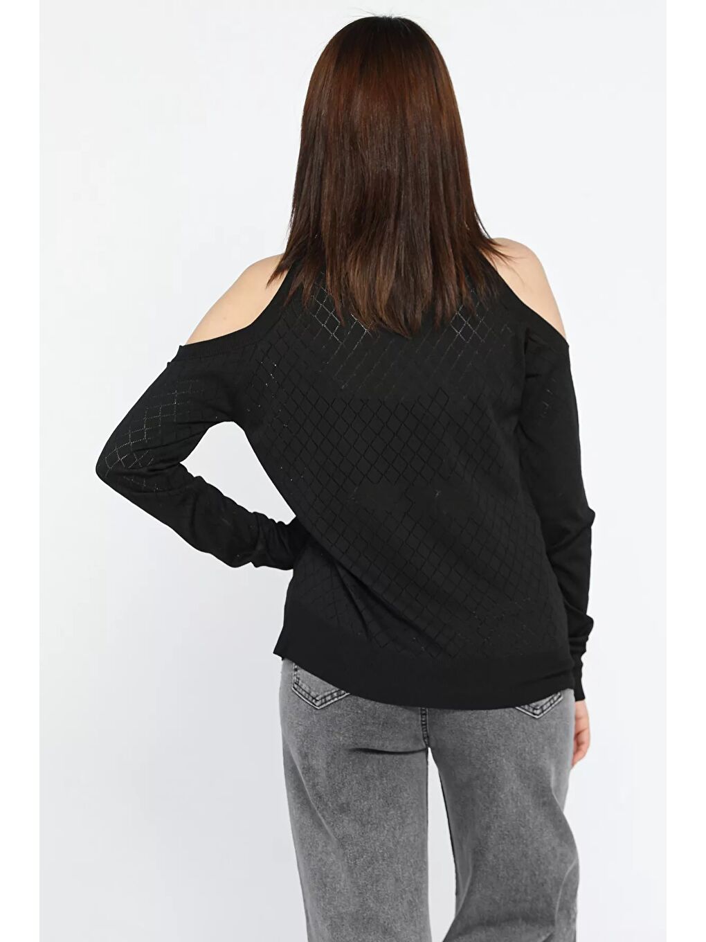 Siyah Omuz Dekolteli Kadın Triko Bluz-2