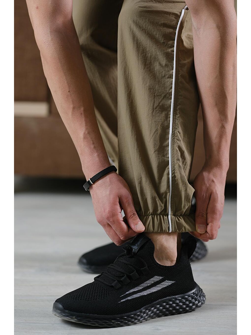 Yeşil Ccw Paçası Lastikli Kort Paraşüt Şeritli Outdoor Erkek Eşofman Alt-2