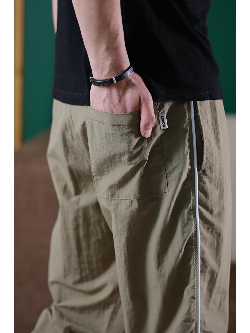 Yeşil Ccw Paçası Lastikli Kort Paraşüt Şeritli Outdoor Erkek Eşofman Alt-4