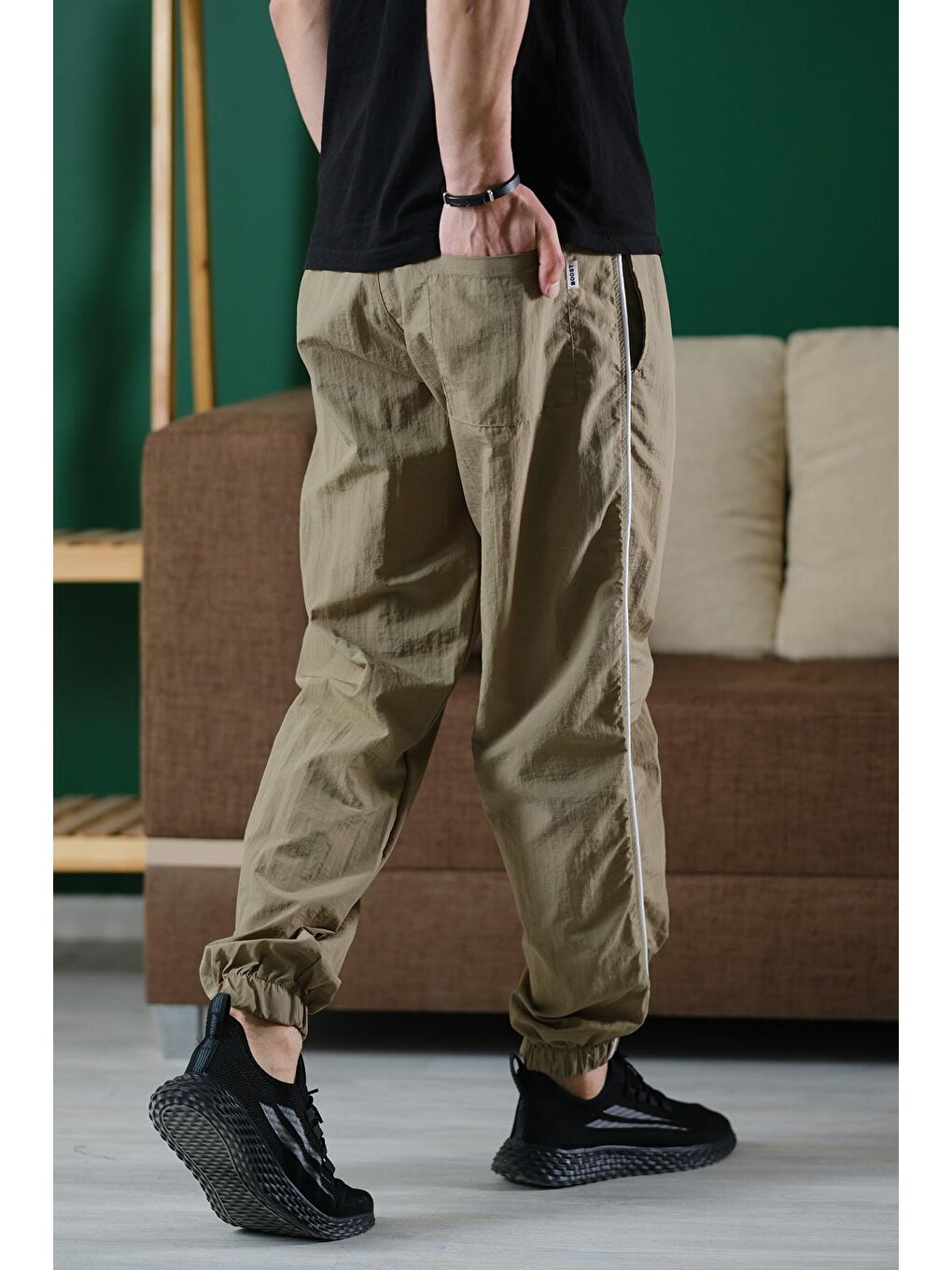 Yeşil Ccw Paçası Lastikli Kort Paraşüt Şeritli Outdoor Erkek Eşofman Alt-5