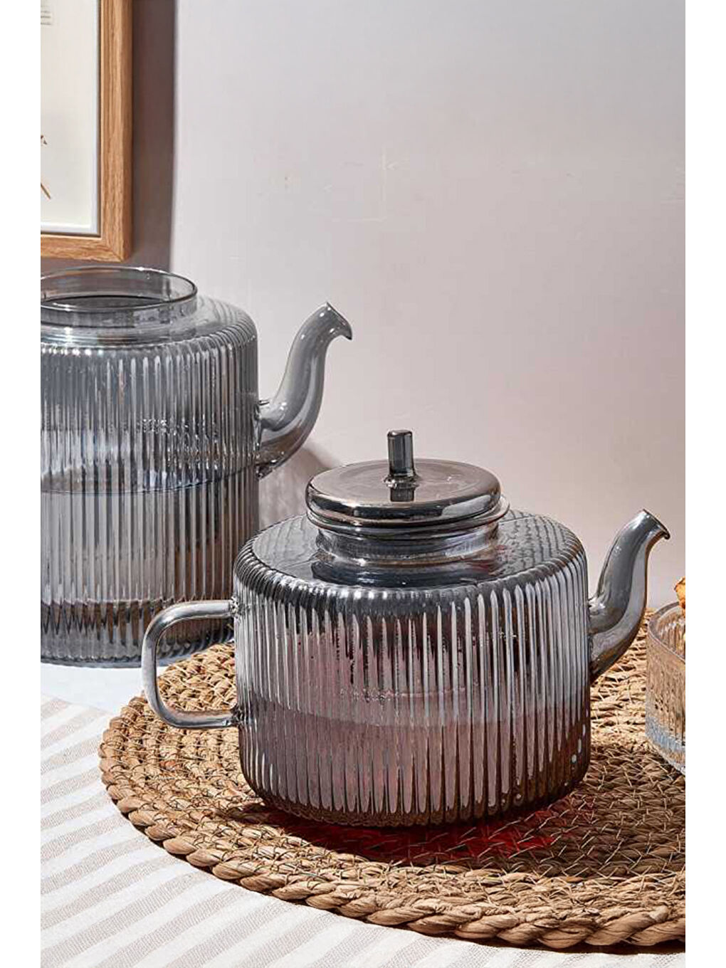 Renksiz Tobby Line Füme Borosilikat Çaydanlık 1.1L+1.75L-1