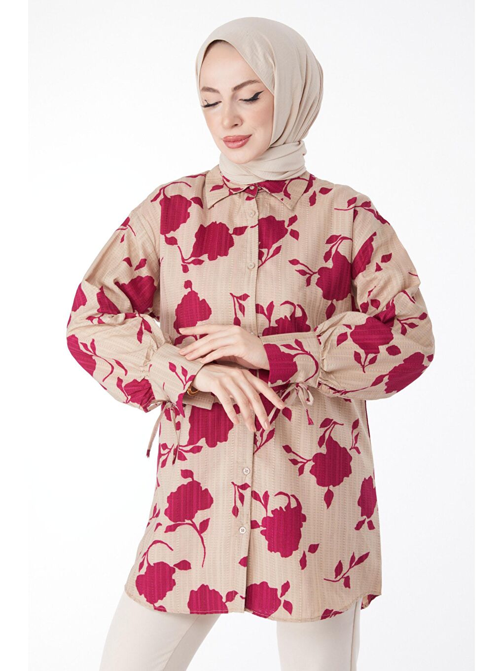 Gömlek Yaka Kadın Mürdüm Desenli Gömlek - 24971