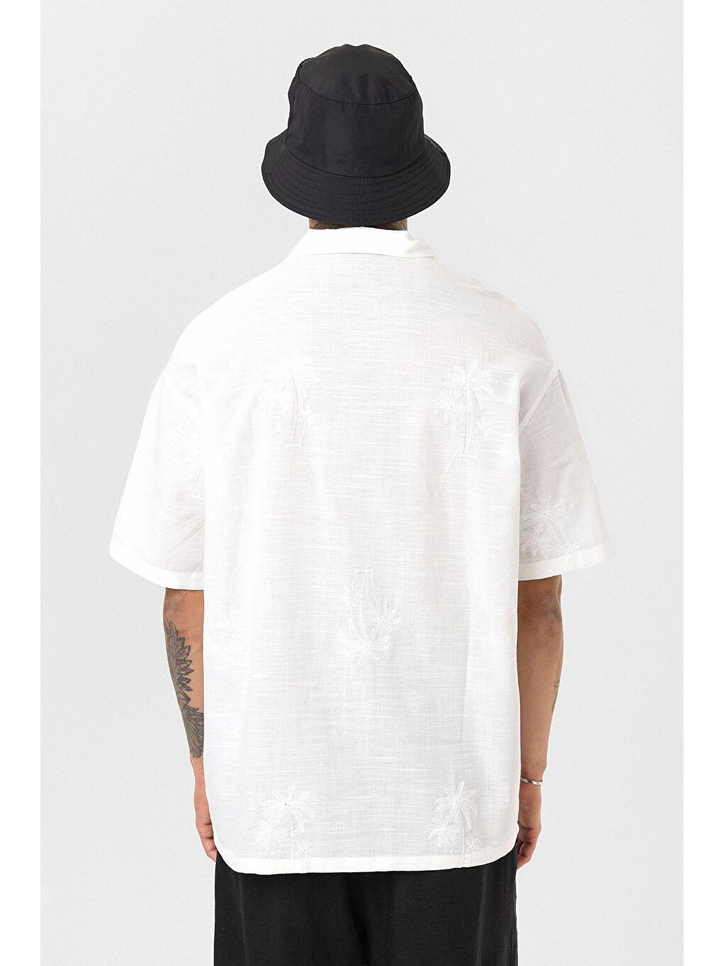 Oversize Nakış Detaylı Kısa Kol Gömlek Ekru-4