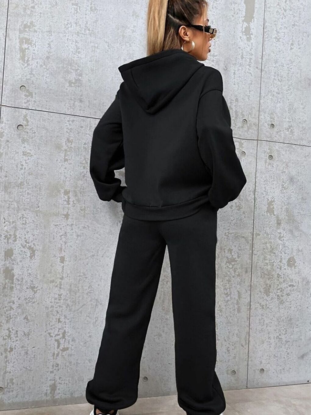 Kadın Siyah  Perfect Baskılı Oversize Alt Üst Eşofman Takımı-1