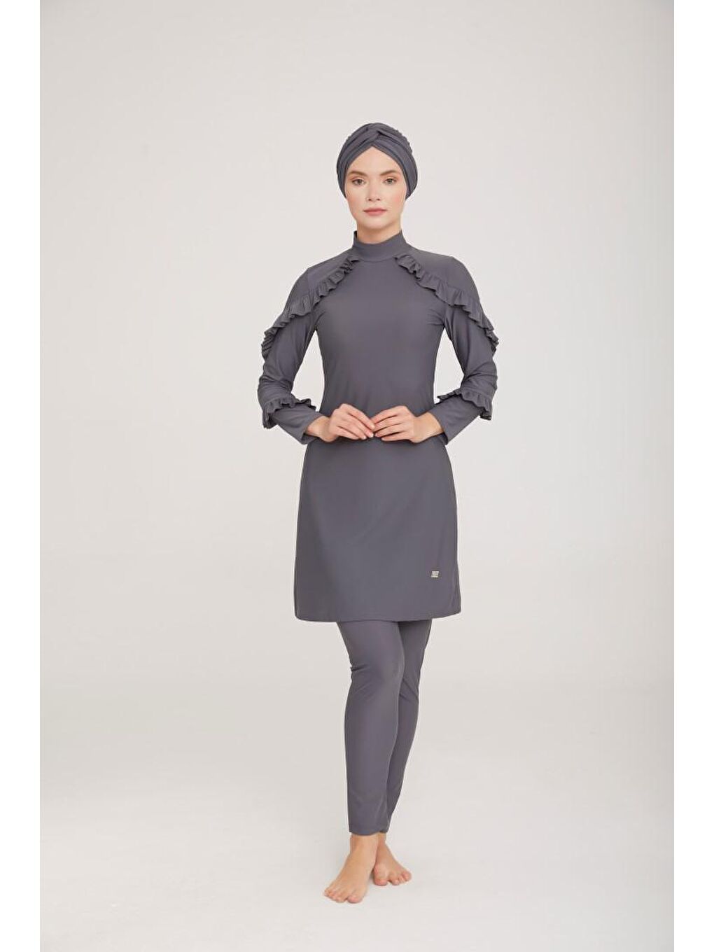Fırfır Tasarım Likralı Tam Kapalı Tesettür Mayo Mırına 4104 Antrasit-1