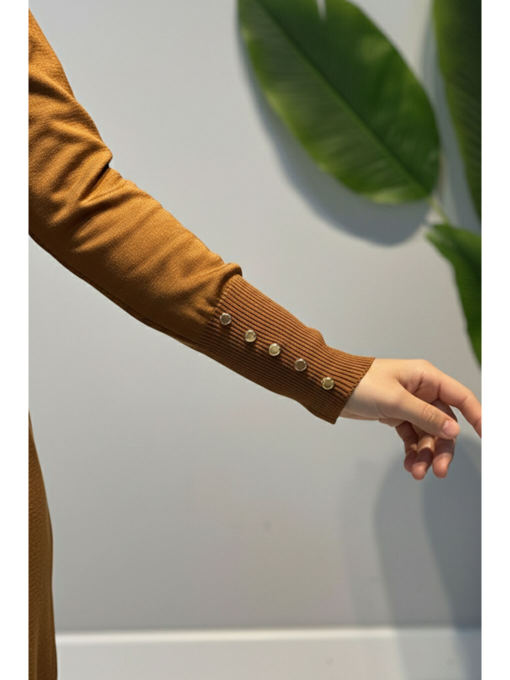 Kahverengi Düğme Detaylı Triko Tunik 34048 Kiremit-1