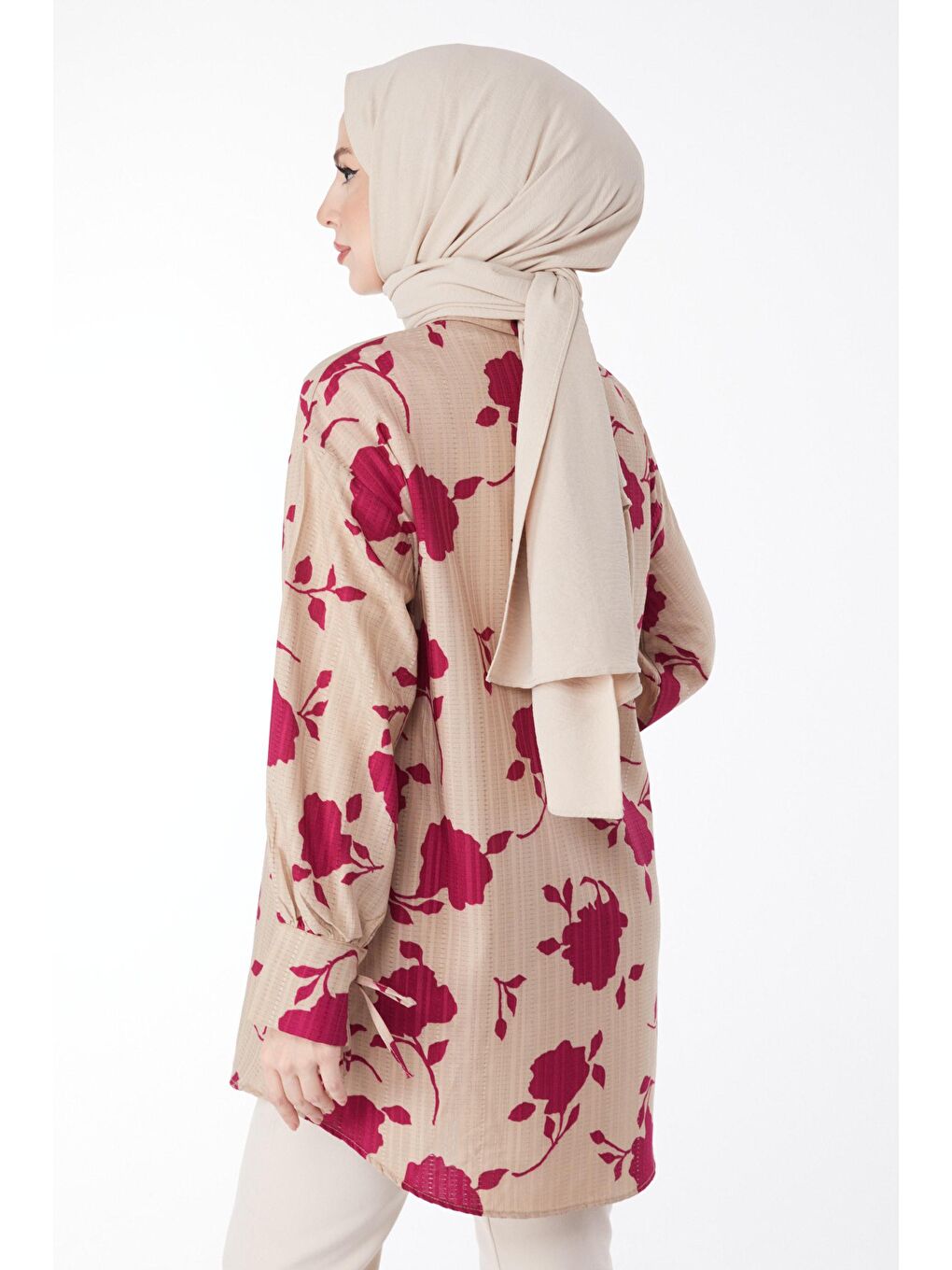 Gömlek Yaka Kadın Mürdüm Desenli Gömlek - 24971-3