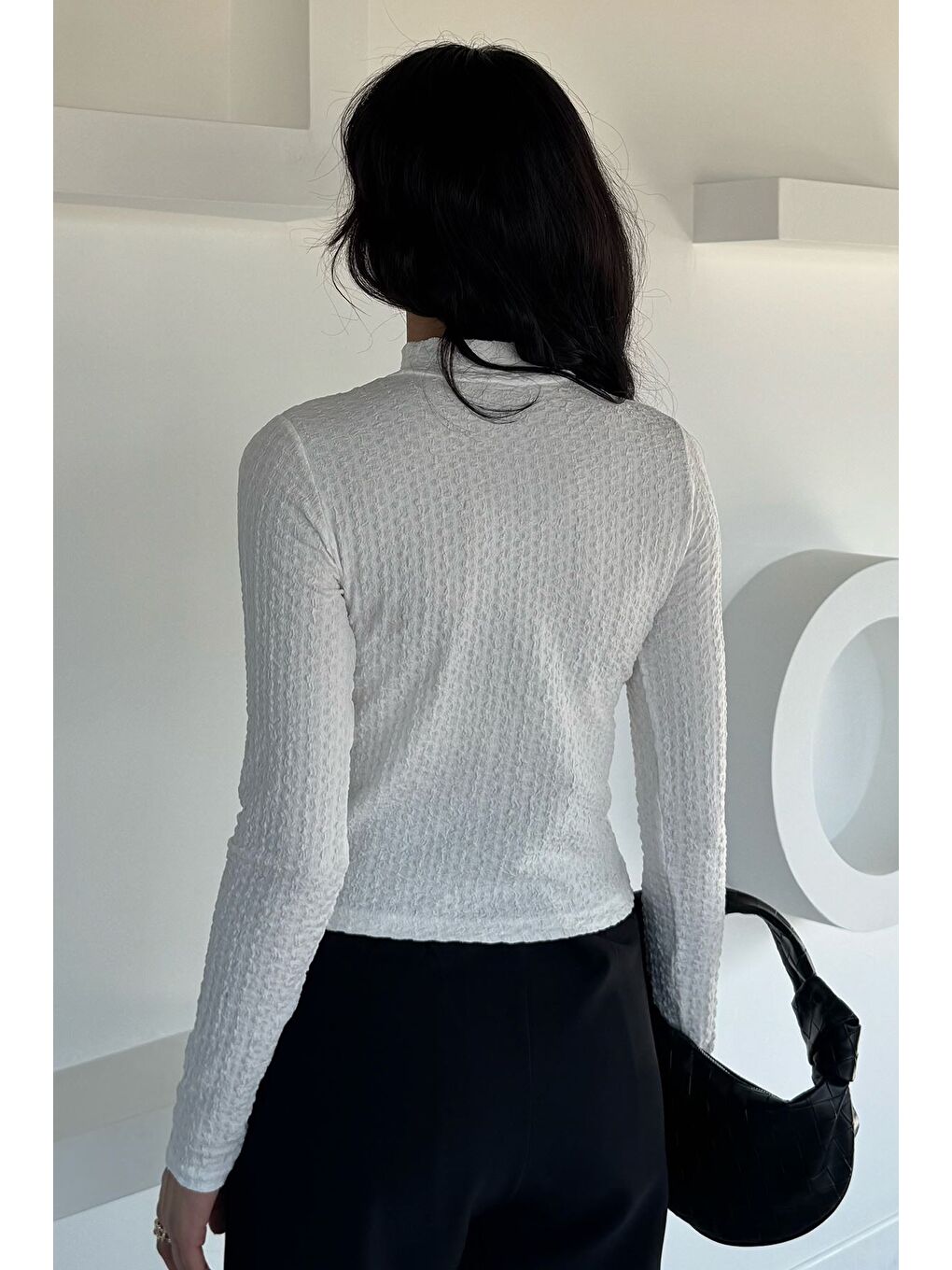 Ekru Kadın Dik Yaka Basic Bluz-3
