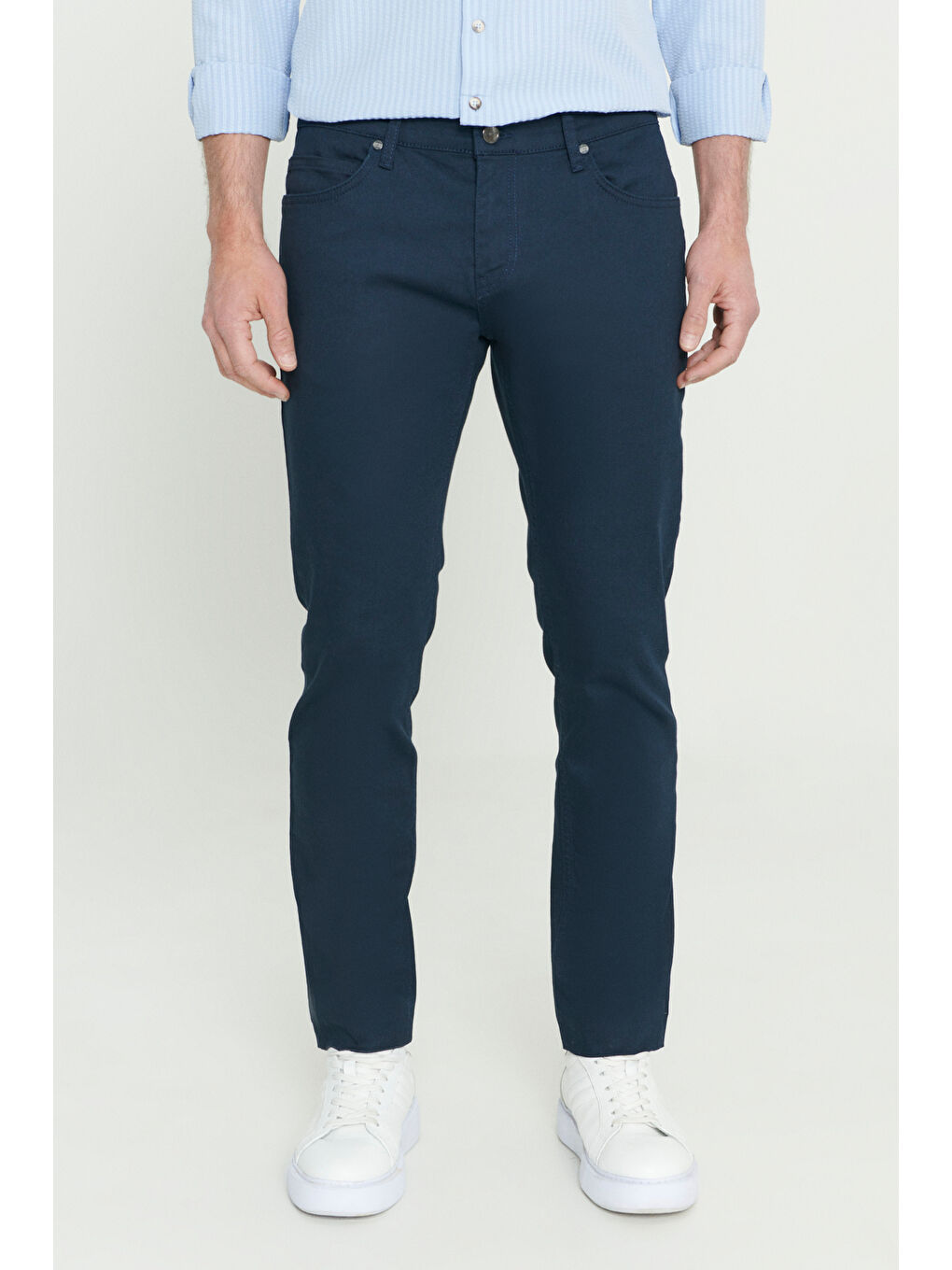 Erkek Lacivert 360 Derece Her Yöne Esneyen Slim Fit Dar Kesim Diyagonal Desenli Pantolon-1