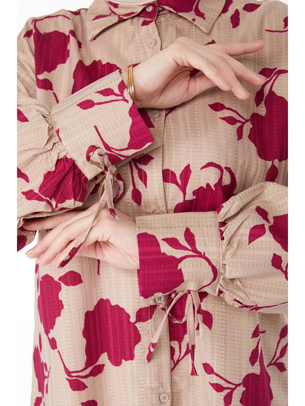 Gömlek Yaka Kadın Mürdüm Desenli Gömlek - 24971-4