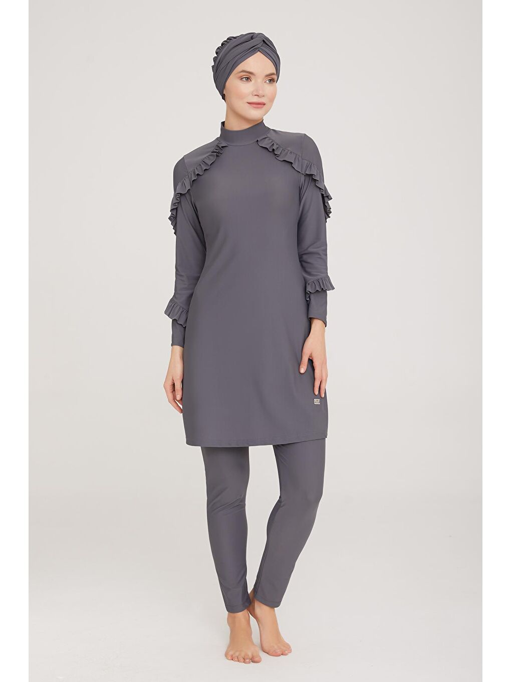 Fırfır Tasarım Likralı Tam Kapalı Tesettür Mayo Mırına 4104 Antrasit-2