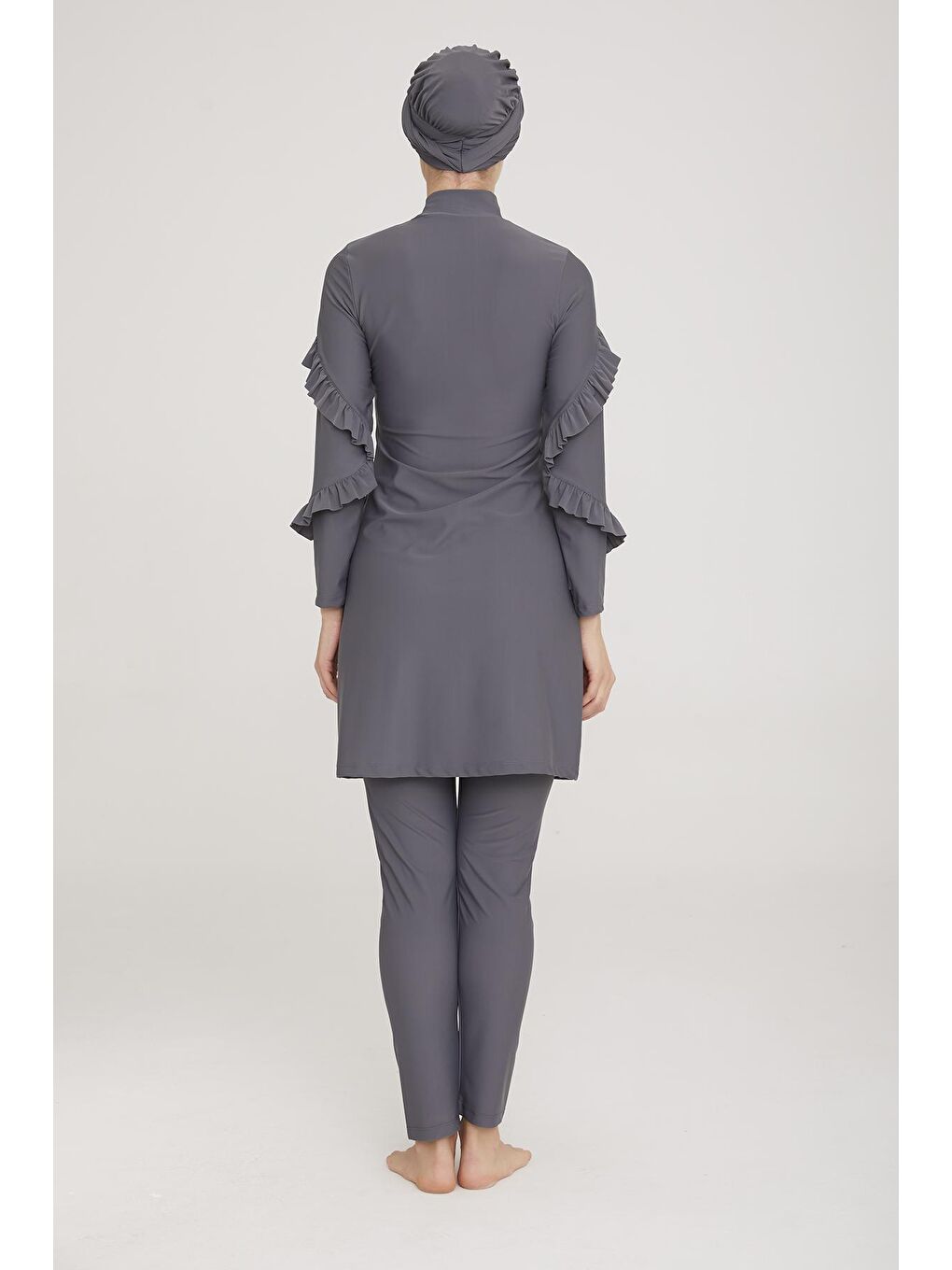 Fırfır Tasarım Likralı Tam Kapalı Tesettür Mayo Mırına 4104 Antrasit-3