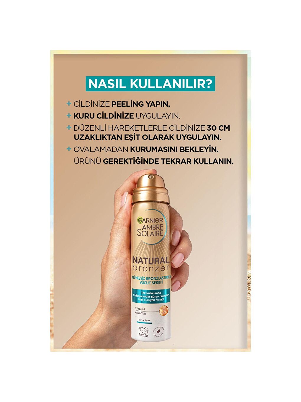 GARNIER Şeffaf Ambre Solaire Natural Bronzer Güneşsiz Bronzlaştırıcı Sprey 150ml - 3