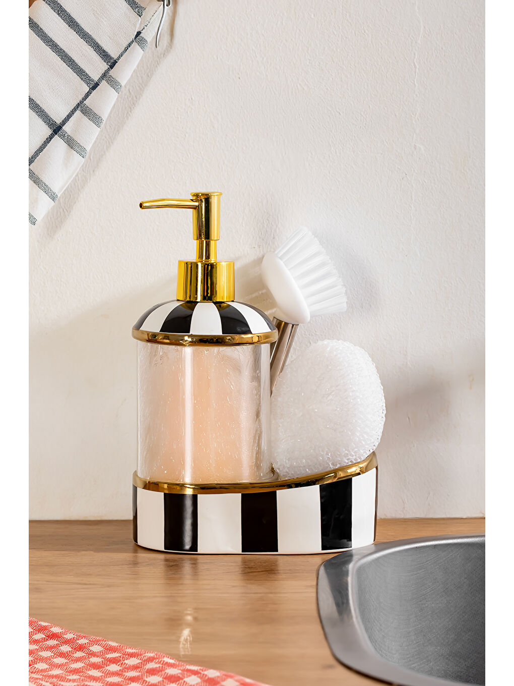 Beyaz 6723 Maura Nero Süngerlikli Fırçalı Sıvı Sabunluk Seti-1