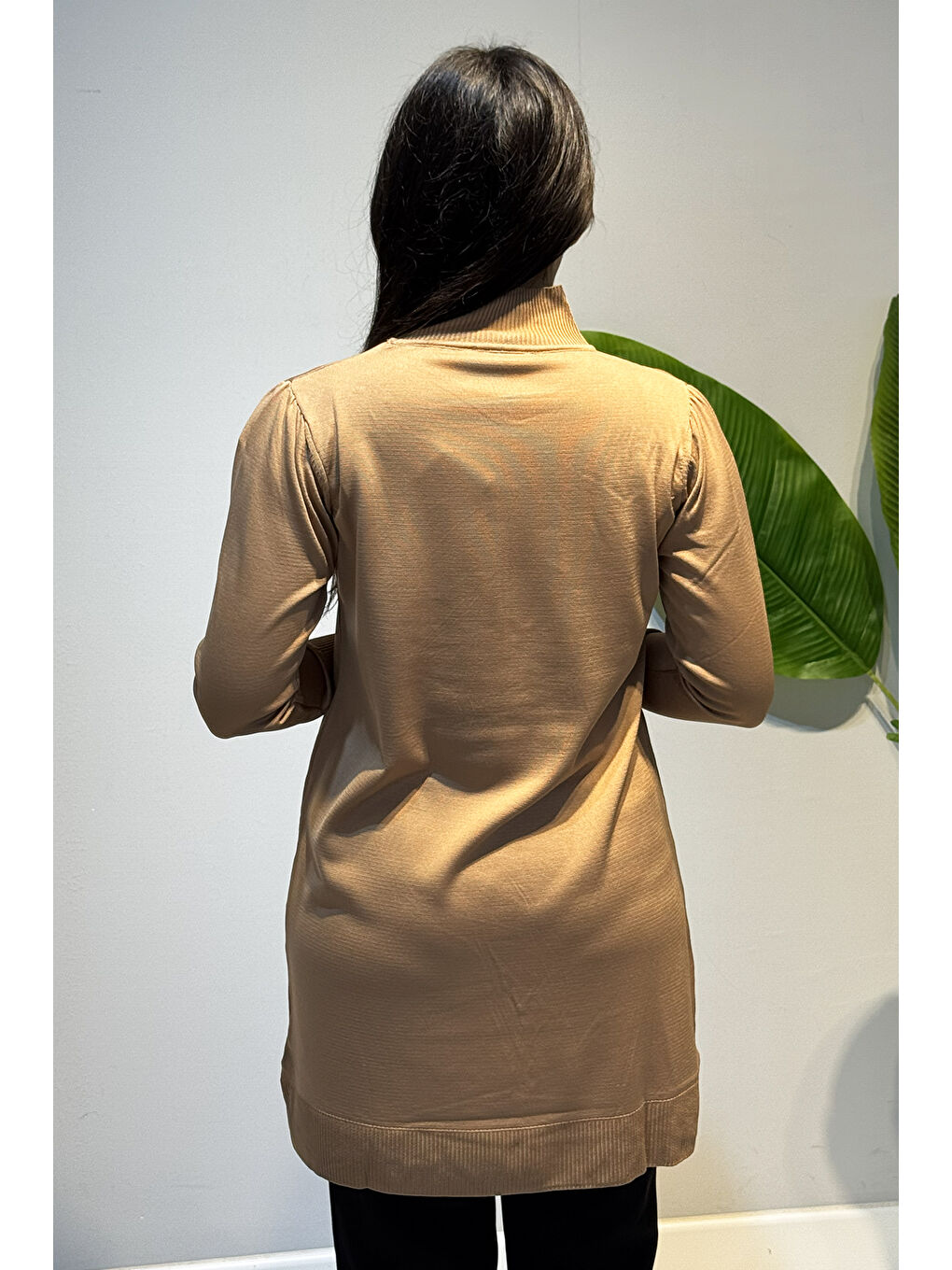 Kahverengi Düğme Detaylı Triko Tunik 34048 Latte-3