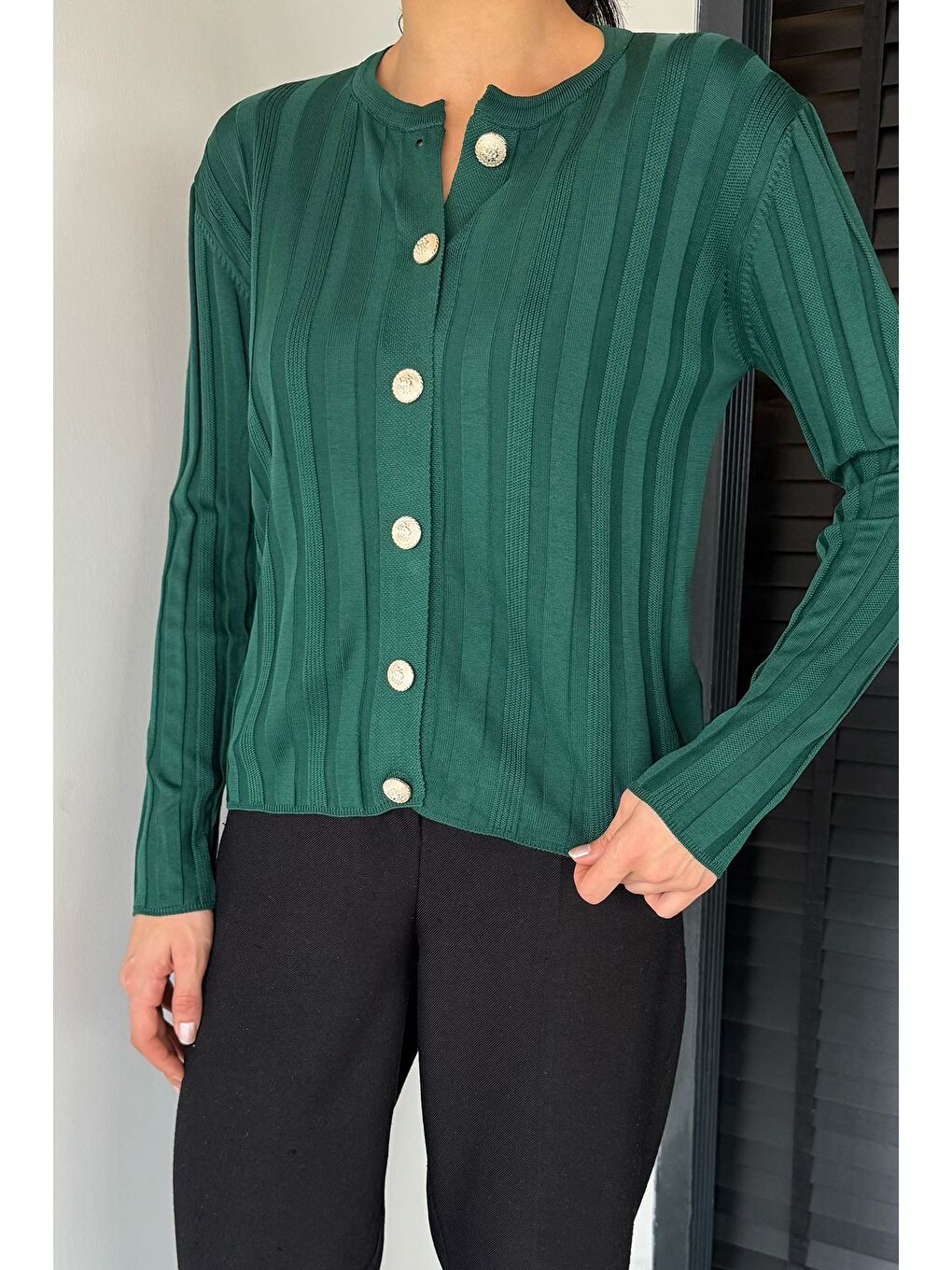 Yeşil Kadın Düğme Detaylı Triko Hırka (m-l-xl Uyumludur)-2