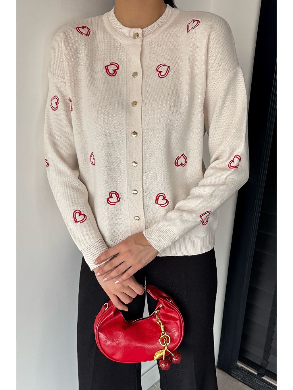 Ekru Kalp Nakışlı Kadın Triko Hırka (s-m-l Uyumludur)-1