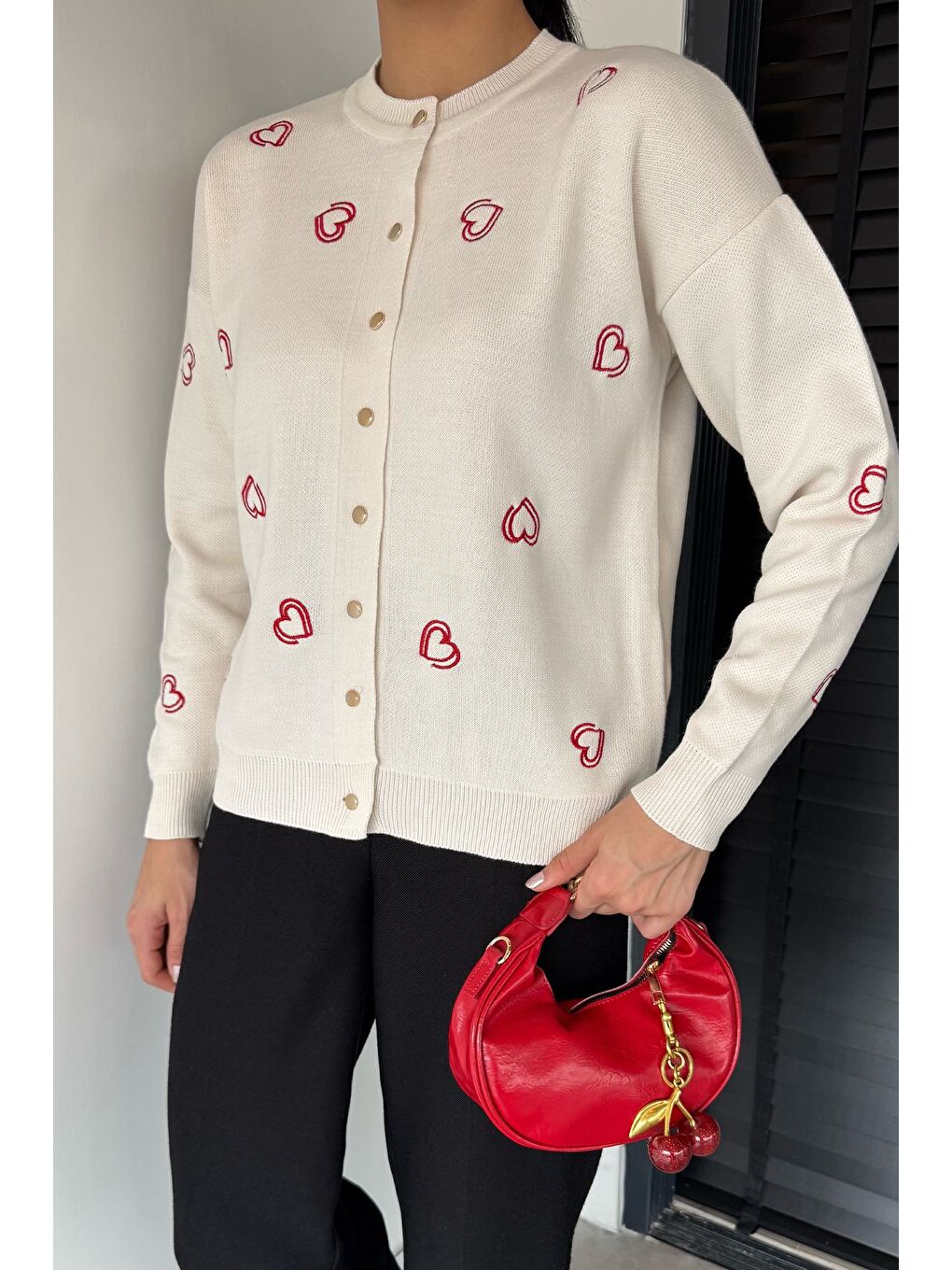 Ekru Kalp Nakışlı Kadın Triko Hırka (s-m-l Uyumludur)-2