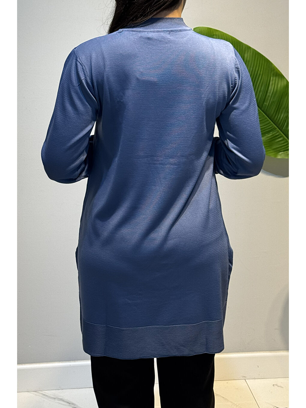 Düğme Detay Triko Tunik 34120 İndigo-3