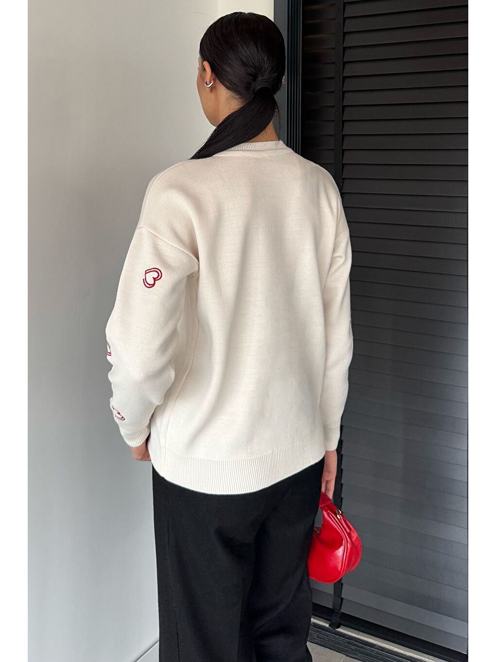 Ekru Kalp Nakışlı Kadın Triko Hırka (s-m-l Uyumludur)-3