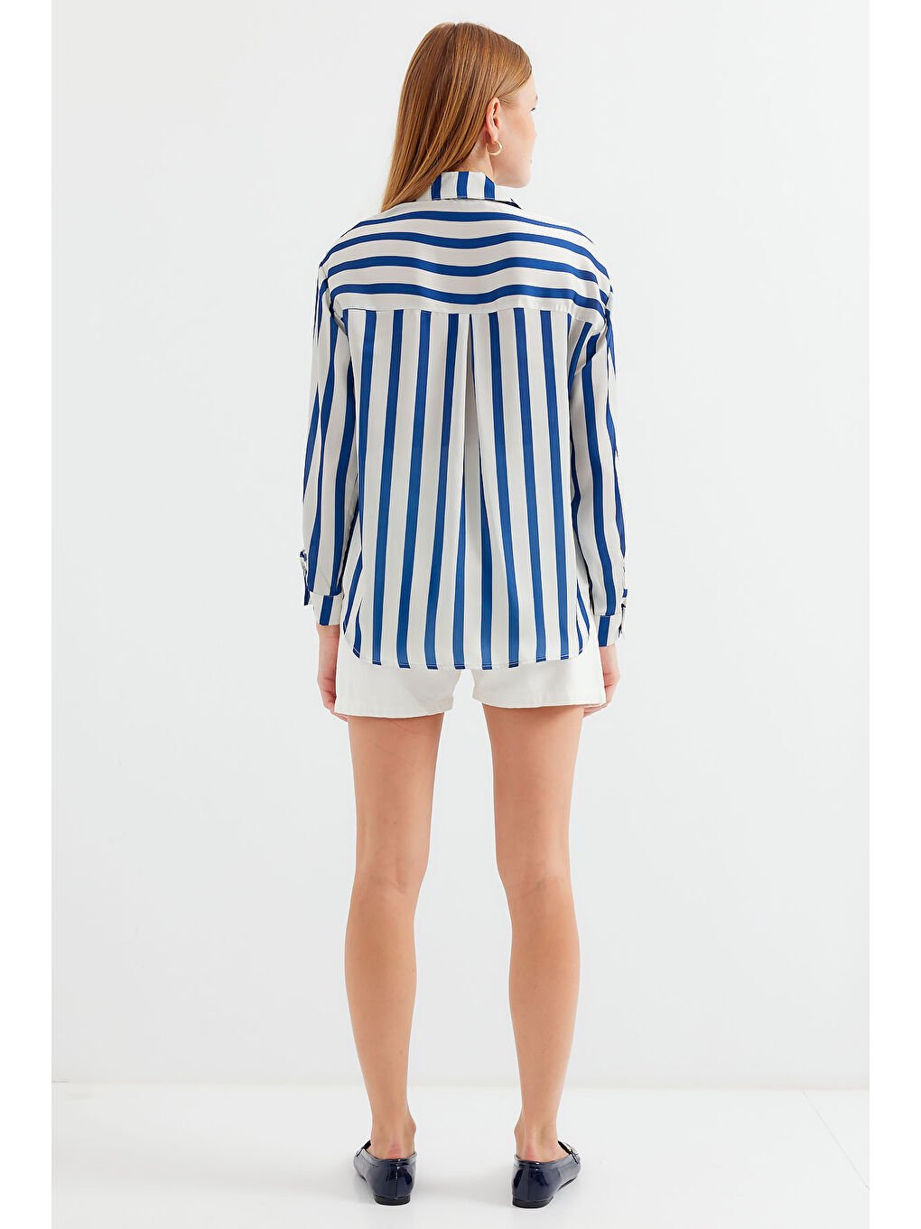 3964 Hafif Dökümlü Saten Gömlek - B.Lacivert-6