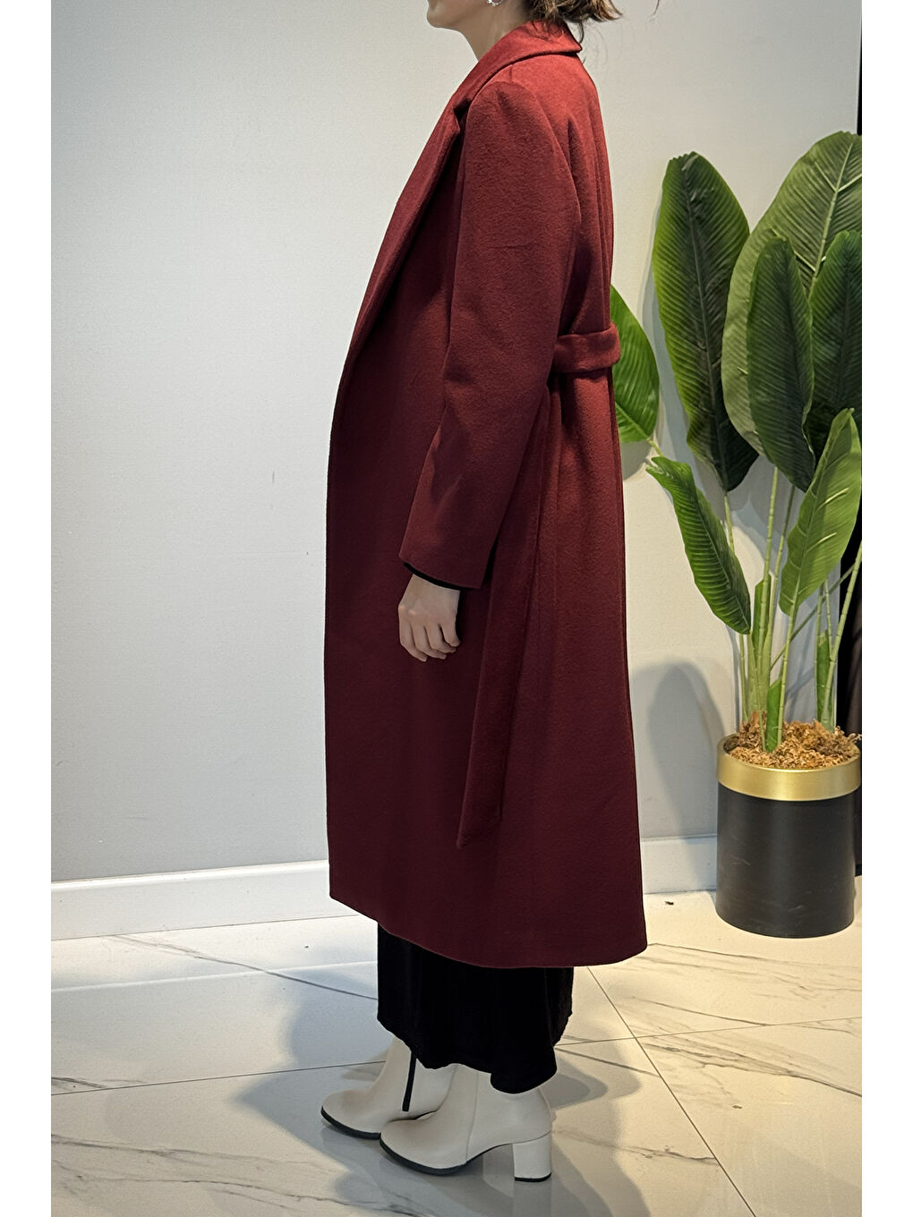 Kadın Kuşak Detay Kaşe Kaban 14334 Bordo-3