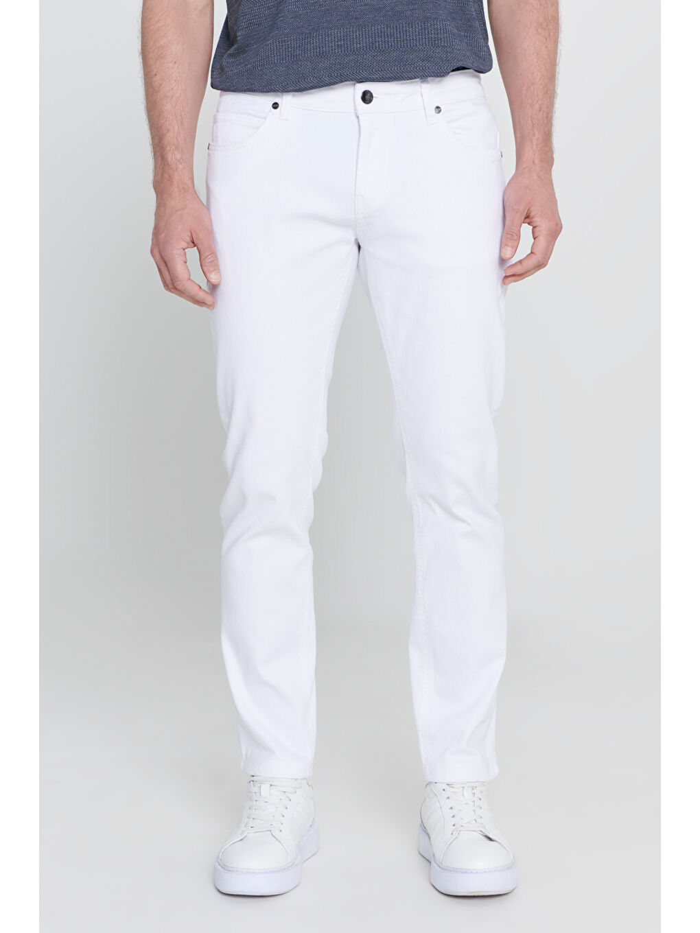 Erkek Beyaz 360 Derece Her Yöne Esneyen Slim Fit Dar Kesim Diyagonal Desenli Pantolon-1