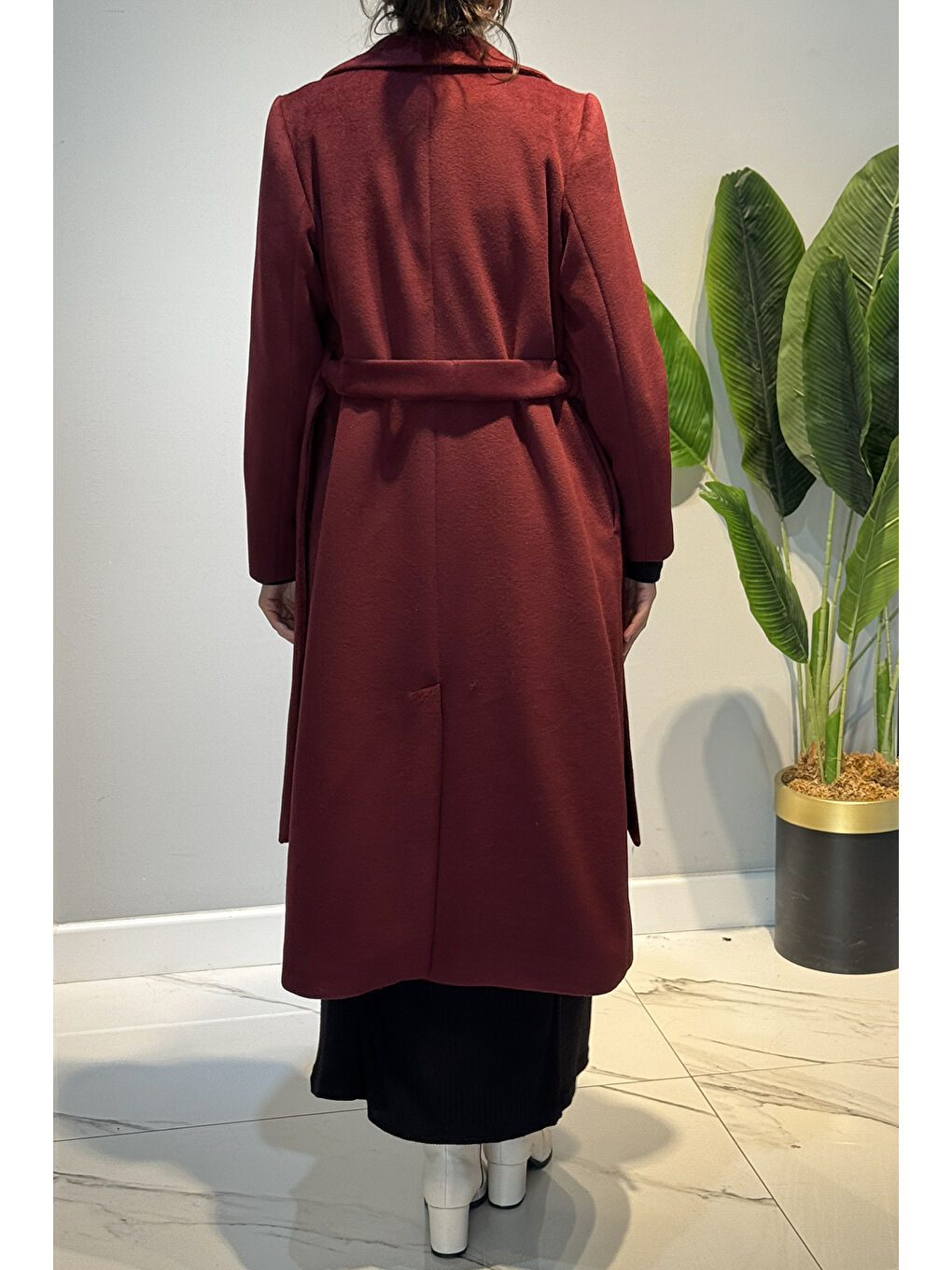 Kadın Kuşak Detay Kaşe Kaban 14334 Bordo-4